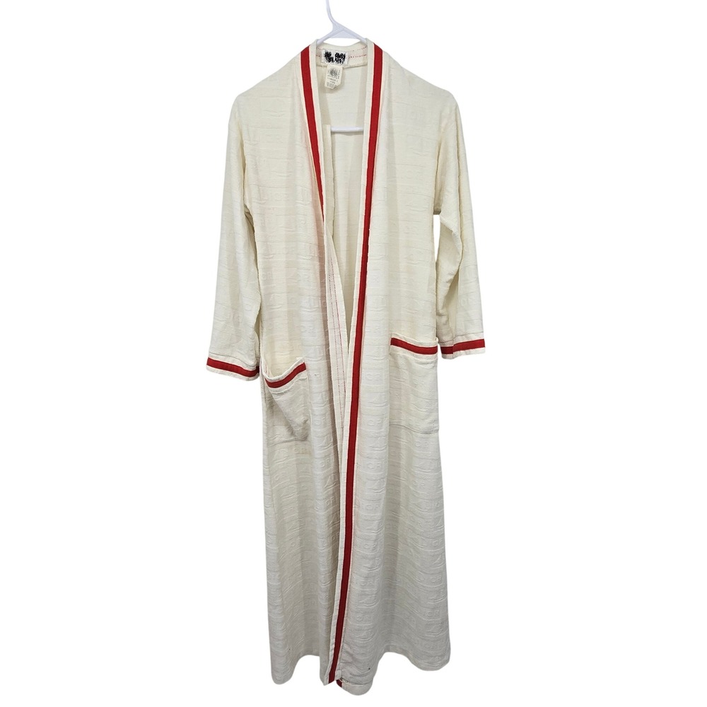 Vintage Miss Dior Robe Womens S Cream Red Logo Sailboat Long Housecoat Designer